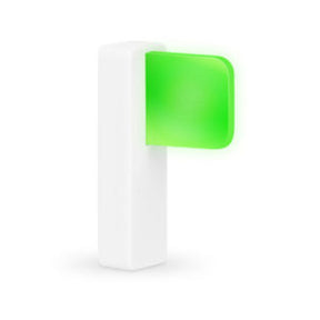 Luxafor-Flag Busylight, hvitt på bordet, lyser grønt, uten bakgrunn